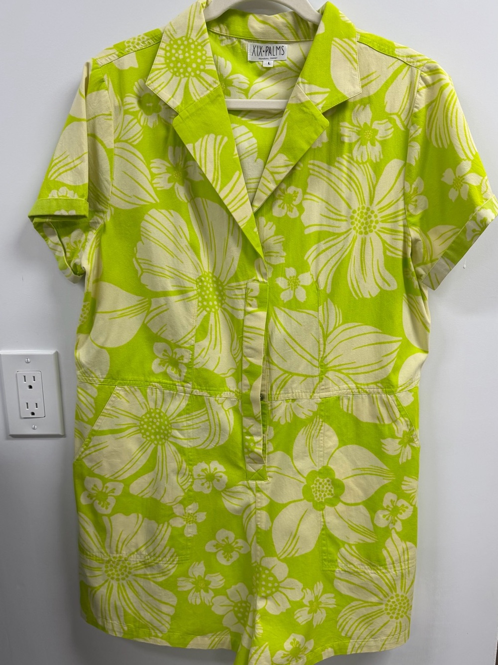 XIX-Palms Lime Floral Short-Sleeve Jumpsuit Romper